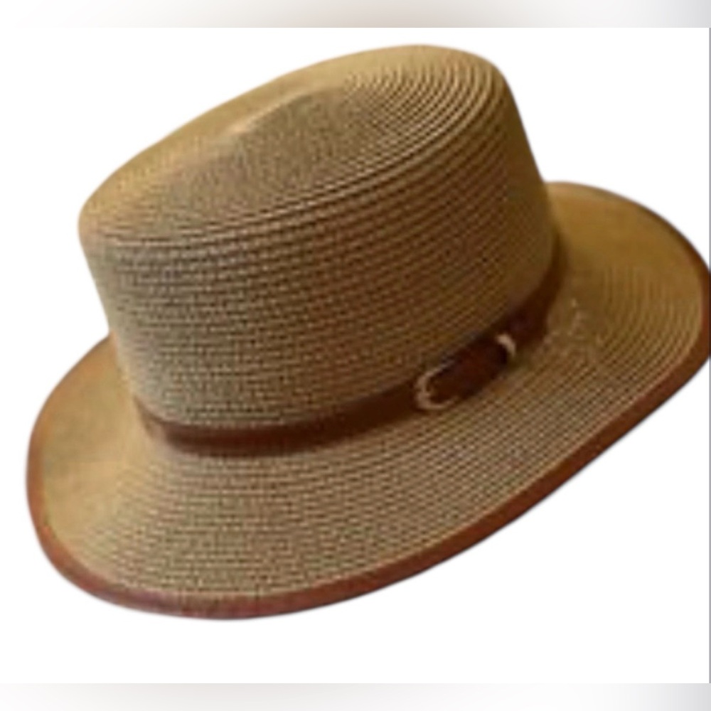 Woman’s  Straw Boater Hat with  Trim - - Picture 2 of 3